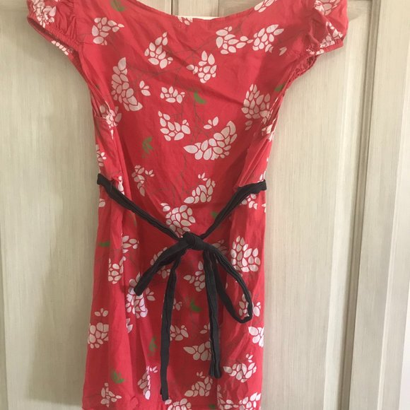 Red Empire Waist Top with Tie & Puffy Tank Sleeves - Picture 4 of 5